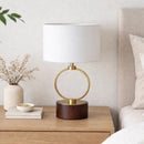 High-quality white linen shade of the Nordic lamp diffusing a warm, gentle glow