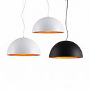 40CM mid-sized white and gold metal pendant light hanging over a rustic wooden dining table
