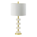 Tall 26-inch table lamp showcasing its classic white drum fabric shade