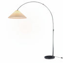 Heavy weighted base of the 220V arc floor lamp standing firmly on hardwood flooring