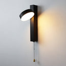 Front view of the modern minimalist black and white hallway wall sconce mounted on a clean neutral wall
