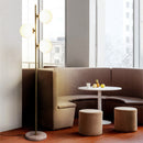 Energy-efficient LED light source of the modern floor lamp lit up in a dark room