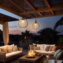 Front view of the outdoor waterproof battery-powered LED chandelier illuminating a camping tent