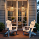 Cordless LED chandelier hanging gracefully on a modern apartment balcony at night