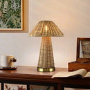 Front view of the rechargeable alloy cordless LED desk lamp on a modern home office desk