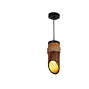 Close-up detail highlighting the natural wood grain and craftsmanship of the retro pendant light